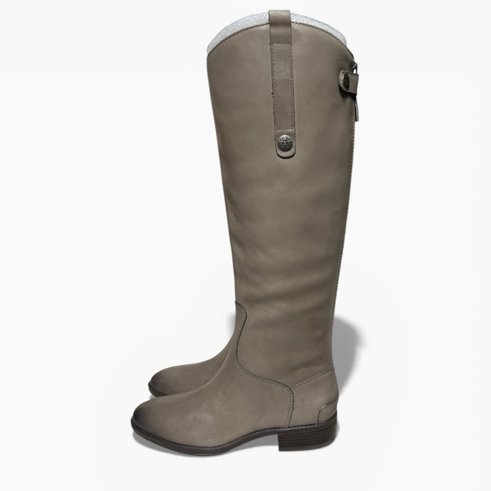 🌻NEW w/Box Sam Edelman Penny Gray Wide Calf Leather Riding Boots Size 6W WIDE